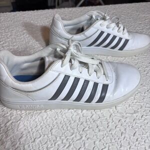 K-Swiss Court Cheswick White Gray Leather Classic Retro Tennis Sneakers|Wmns‎ 10